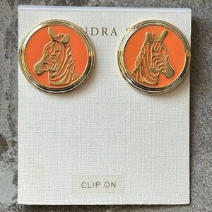 Vintage Kendra Scott Round Clip-On Earrings Micah Orange Zebra